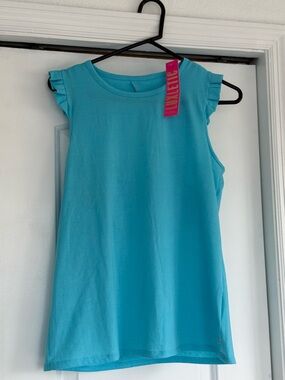 Lilly Pulitzer Turquoise Ruffle Sleeve Tank Top